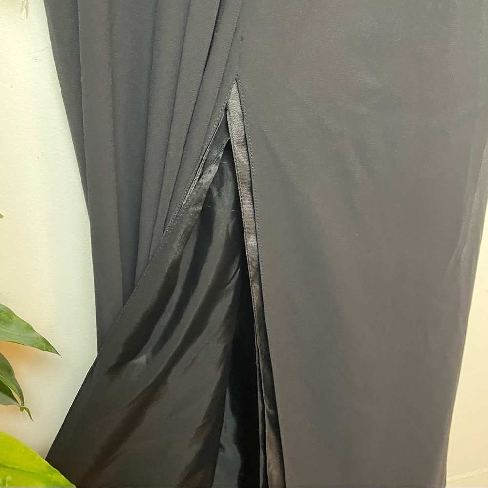 Badgley Mischka Black Chiffon Bridesmaids Cap Sleeve Gown 4 - Picture 10 of 12